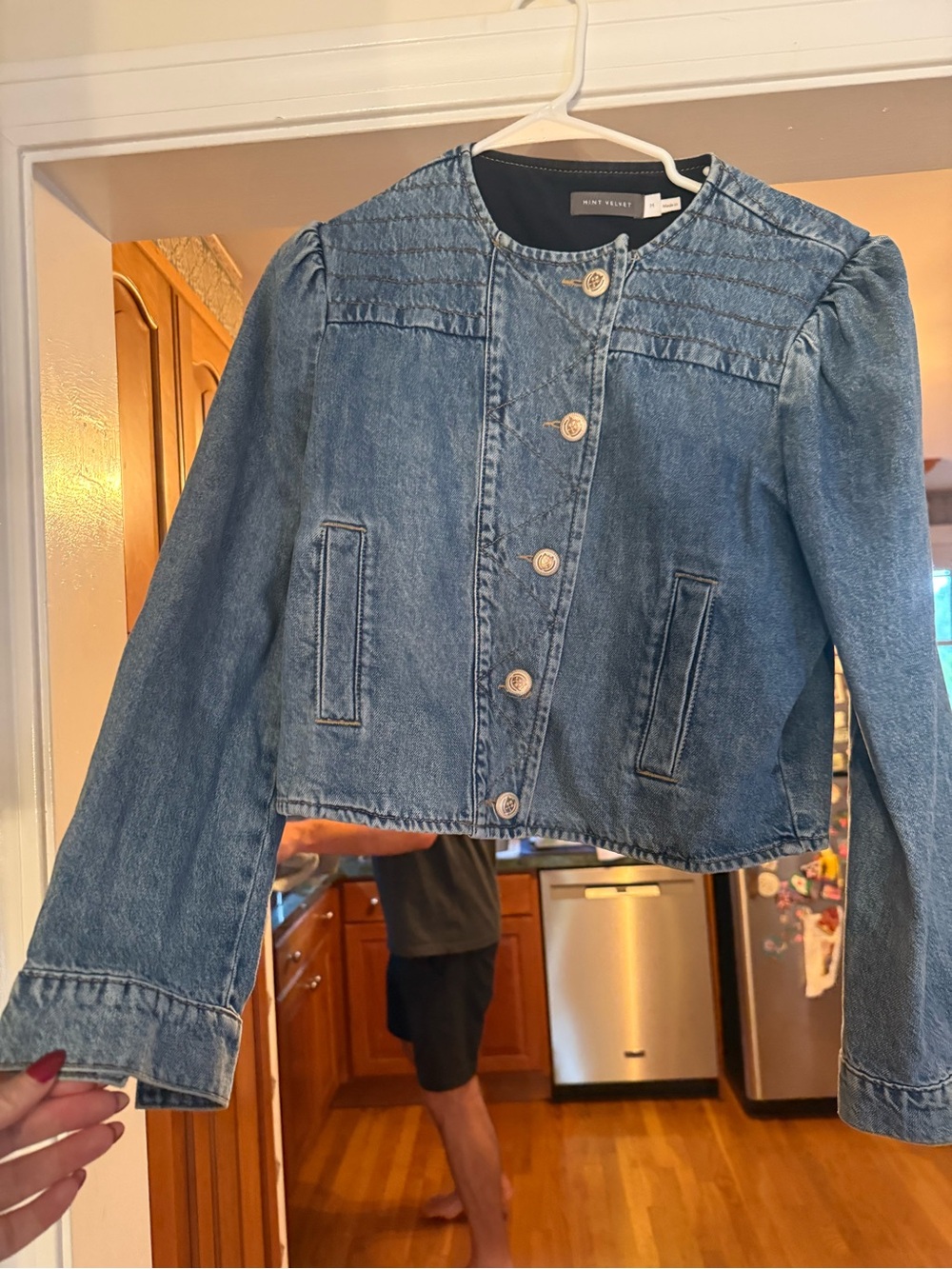 Mint velvet Denim Button-Front Jean Jacket - Blue